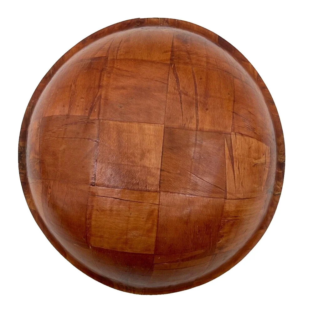 Woven Wood Salad Fruit Rustic Bread Bowl Serving Dish 9.75